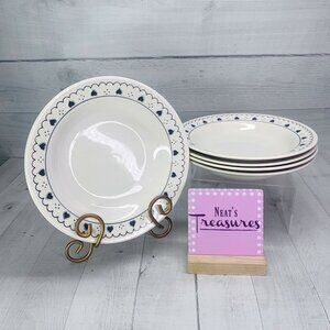 Oxford OXF8 Brazil 0920-1 White Blue Hearts Stoneware Rim Soup Pasta Bowls Set 5
